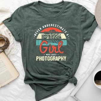 Never Underestimate A Girl Who Photography Photographer Bella Canvas T-shirt | Mazezy