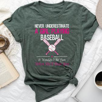 Never Underestimate A Girl Playing Baseball Bella Canvas T-shirt | Mazezy