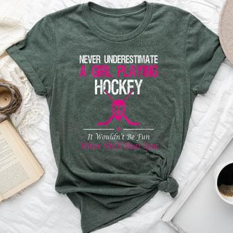 Never Underestimate A Girl Playing Hockey Bella Canvas T-shirt | Mazezy