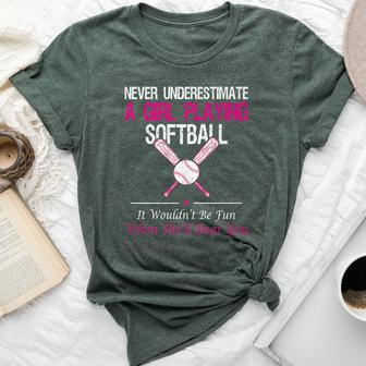 Never Underestimate A Girl Playing Softball Bella Canvas T-shirt | Mazezy
