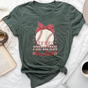 Never Underestimate A Girl Who Plays Baseball Bella Canvas T-shirt - Thegiftio UK