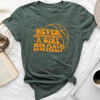 Never Underestimate A Girl Who Plays Basketball Groovy Bella Canvas T-shirt | Mazezy