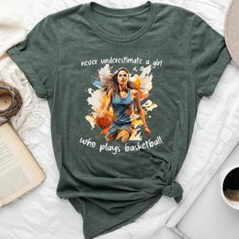 Never Underestimate A Girl Who Plays Basketball Watercolor Bella Canvas T-shirt | Mazezy