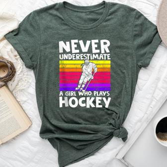 Never Underestimate A Girl Who Plays Hockey Girl Hockey Bella Canvas T-shirt - Seseable