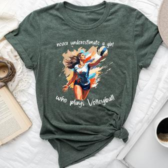 Never Underestimate A Girl Who Plays Volleyball Watercolor Bella Canvas T-shirt | Mazezy
