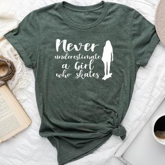 Never Underestimate A Girl Skater Skateboard Bella Canvas T-shirt - Thegiftio UK