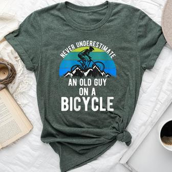 Never Underestimate An Old Guy On A Bike Mountain Mens Bella Canvas T-shirt - Seseable