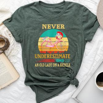 Never Underestimate An Old Lady On A Bicycle Retro Vintage Bella Canvas T-shirt | Mazezy