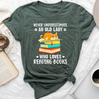 Never Underestimate An Old Lady Who Loves Reading Books Cat Bella Canvas T-shirt - Monsterry AU