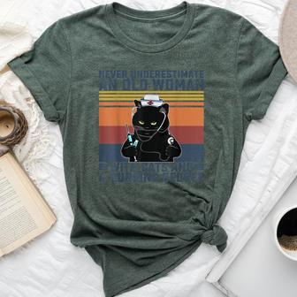 Never Underestimate An Old Woman With Cats & A Nursing Degre Bella Canvas T-shirt - Thegiftio UK