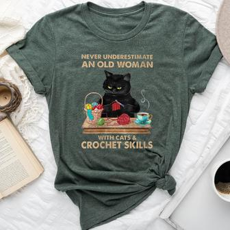 Never Underestimate An Old Woman With Cats Crochet Skills Bella Canvas T-shirt - Seseable