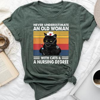 Never Underestimate An Old Woman With Cats And Nursing Bella Canvas T-shirt | Mazezy