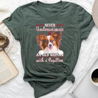 Never Underestimate An Old Woman With A Papillon Bella Canvas T-shirt | Mazezy