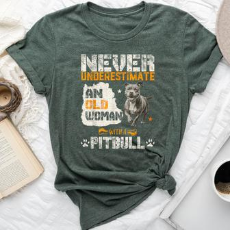Never Underestimate An Old Woman With A Pitbull Pittie Love Bella Canvas T-shirt | Mazezy CA