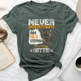 Never Underestimate An Old Woman With A Rottweiler Dog Lover Bella Canvas T-shirt | Mazezy