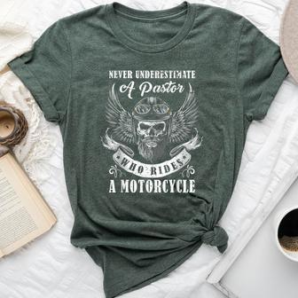 Never Underestimate Pastor Who Rides A Motorcycle Christian Bella Canvas T-shirt - Monsterry DE