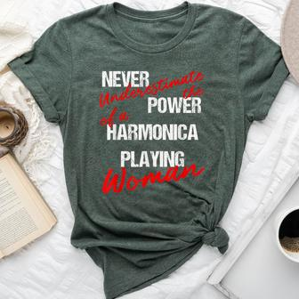 Never Underestimate The Power Of A Harmonica Playing Woman Bella Canvas T-shirt - Seseable