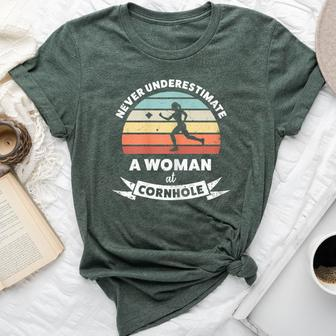 Never Underestimate A Woman At Cornhole Bella Canvas T-shirt | Mazezy