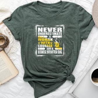 Never Underestimate Woman Courage And Her Bernese Mountain Bella Canvas T-shirt - Thegiftio UK