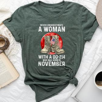 Never Underestimate A Woman With A Dd-214 November Women Bella Canvas T-shirt | Mazezy
