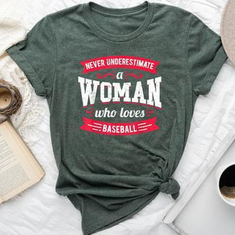 Never Underestimate A Woman Who Loves Baseball Bella Canvas T-shirt | Mazezy