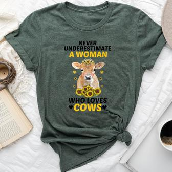 Never Underestimate A Woman Who Loves Cows Farming Lover Bella Canvas T-shirt - Seseable