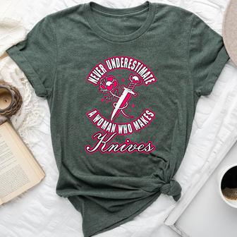 Never Underestimate Woman Who Makes Knives Knife Making Bella Canvas T-shirt - Thegiftio UK