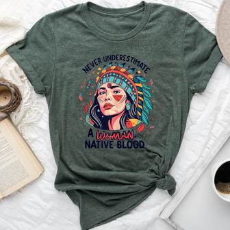 Never Underestimate A Woman With Native Blood Feathers Bella Canvas T-shirt - Monsterry UK