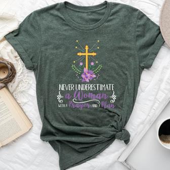Never Underestimate A Woman With A Prayer & A Plan Deaconess Bella Canvas T-shirt | Mazezy