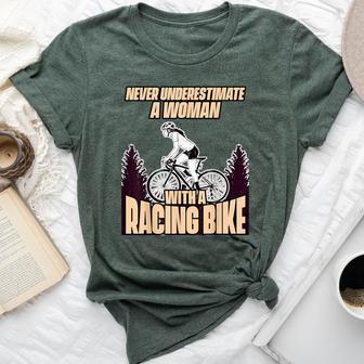 Never Underestimate A Woman With A Racing Bike Cycling Bella Canvas T-shirt - Thegiftio UK
