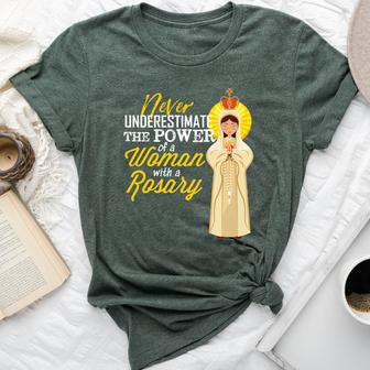 Never Underestimate A Woman With A Rosary Blessed Mary Bella Canvas T-shirt - Thegiftio UK