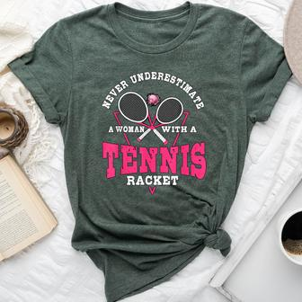 Never Underestimate A Woman With A Tennis Racket Tennis Bella Canvas T-shirt - Monsterry