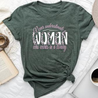 Never Underestimate A Woman Who Works In A Library Librarian Bella Canvas T-shirt - Thegiftio UK