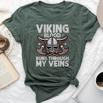 Viking Blood Runs Through My Veins Shieldmaiden Viking Bella Canvas T-shirt | Mazezy