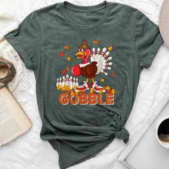 Vintage Gobble Thanksgiving Turkey Playing Bowling Player Bella Canvas T-shirt - Monsterry