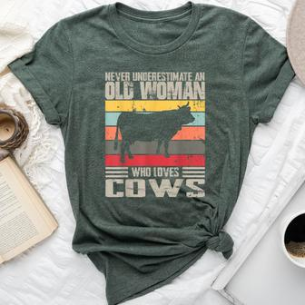 Vintage Never Underestimate An Old Woman Who Loves Cows Cute Bella Canvas T-shirt - Seseable