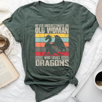 Vintage Never Underestimate An Old Woman Who Loves Dragons Bella Canvas T-shirt | Mazezy