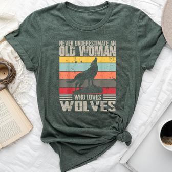 Vintage Never Underestimate An Old Woman Who Loves Wolves Bella Canvas T-shirt | Mazezy