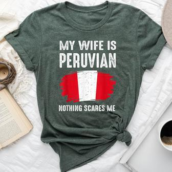 My Wife Is Peruvian Peru Pride Flag Heritage Roots Proud Bella Canvas T-shirt | Mazezy