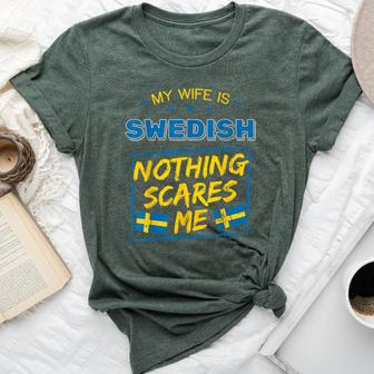 My Wife Is Swedish Kingdom Of Sweden Heritage Roots Flag Bella Canvas T-shirt | Mazezy