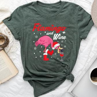 Wine Drinking Flamingo Christmas Bella Canvas T-shirt | Mazezy CA
