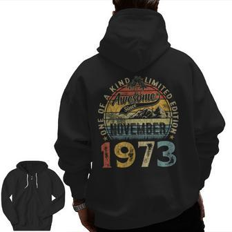 Awesome Since November 1973 Vintage 50Th Birthday Men Zip Up Hoodie Back Print | Mazezy