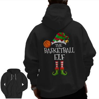 The Basketball Elf Matching Family Group Christmas Pajama Zip Up Hoodie Back Print | Mazezy