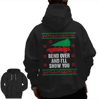 Bend Over And I'll Show You Christmas Couple Matching Family Zip Up Hoodie Back Print | Mazezy