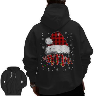 Christmas Mr And Mrs Claus Matching Pajamas Plaid Couples Zip Up Hoodie Back Print - Seseable