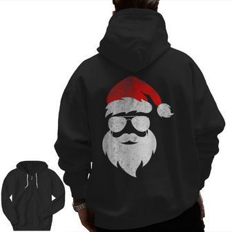 Christmas Santa Claus Face Sunglasses With Hat Beard Zip Up Hoodie Back Print - Seseable
