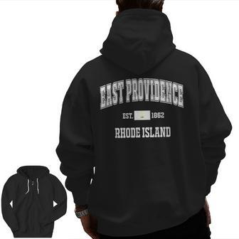 East Providence Rhode Island Ri Vintage State Flag Athletic Zip Up Hoodie Back Print | Mazezy