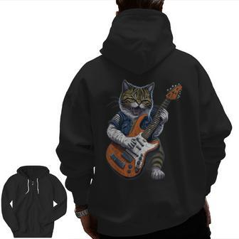 Cat Playing A Guitar Cats Lover Zip Up Hoodie Back Print - Monsterry