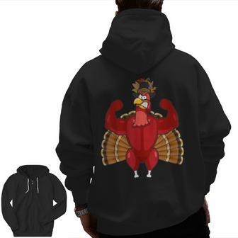Happy Thanksgiving Turkey Workout Gym Leg Day Zip Up Hoodie Back Print - Seseable