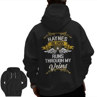 Haynes Blood Runs Through My Veins Zip Up Hoodie Back Print | Mazezy